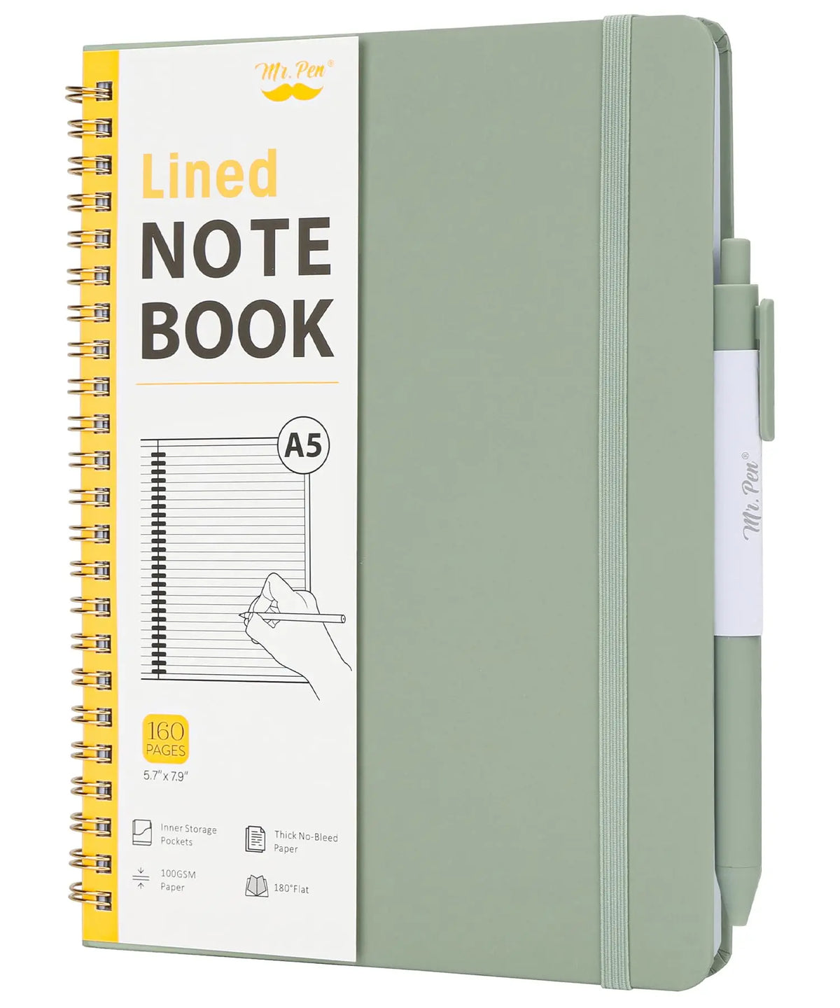 Mr. Pen A5 (5.7"x7.9") Hardcover Spiral Journal Notebook - 160 Pages, Lined/Dotted Paper, Journaling Supplies, School Notebooks, Note Taking Supplies, Office Stationery