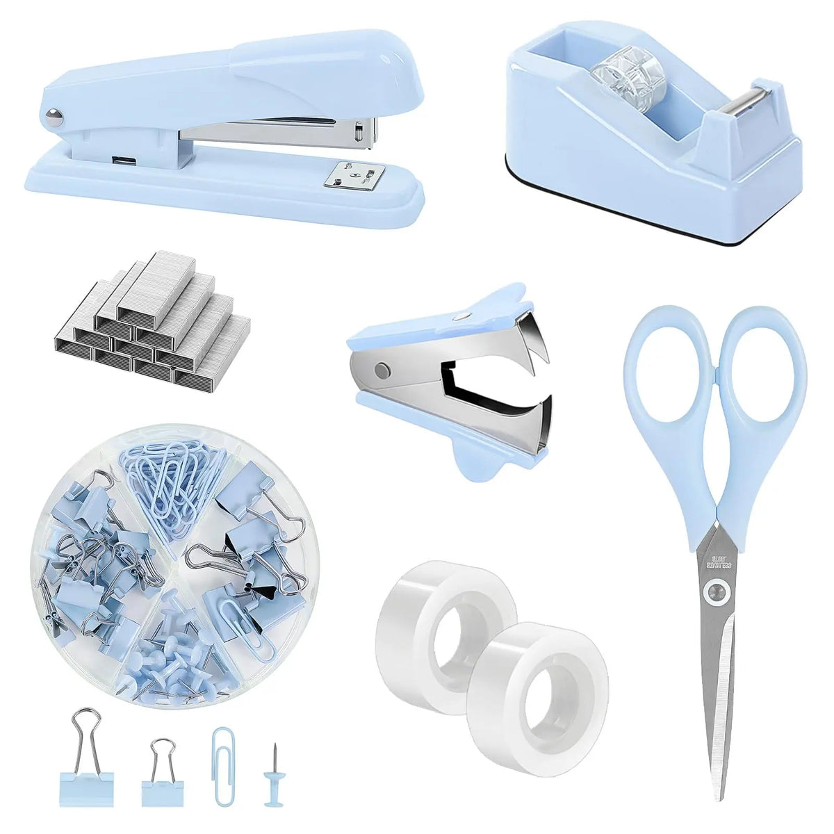 SKYDUE Pink Multifunctional Home Office Stationery Set - Office Accessories, Desk Accessories, Girly College School Supplies, Teacher Stuff, Space-Saver, Includes Stapler, Tape Dispenser, Scissors, Clips, 1000pcs Staples, Ideal for Women, Birthdays
