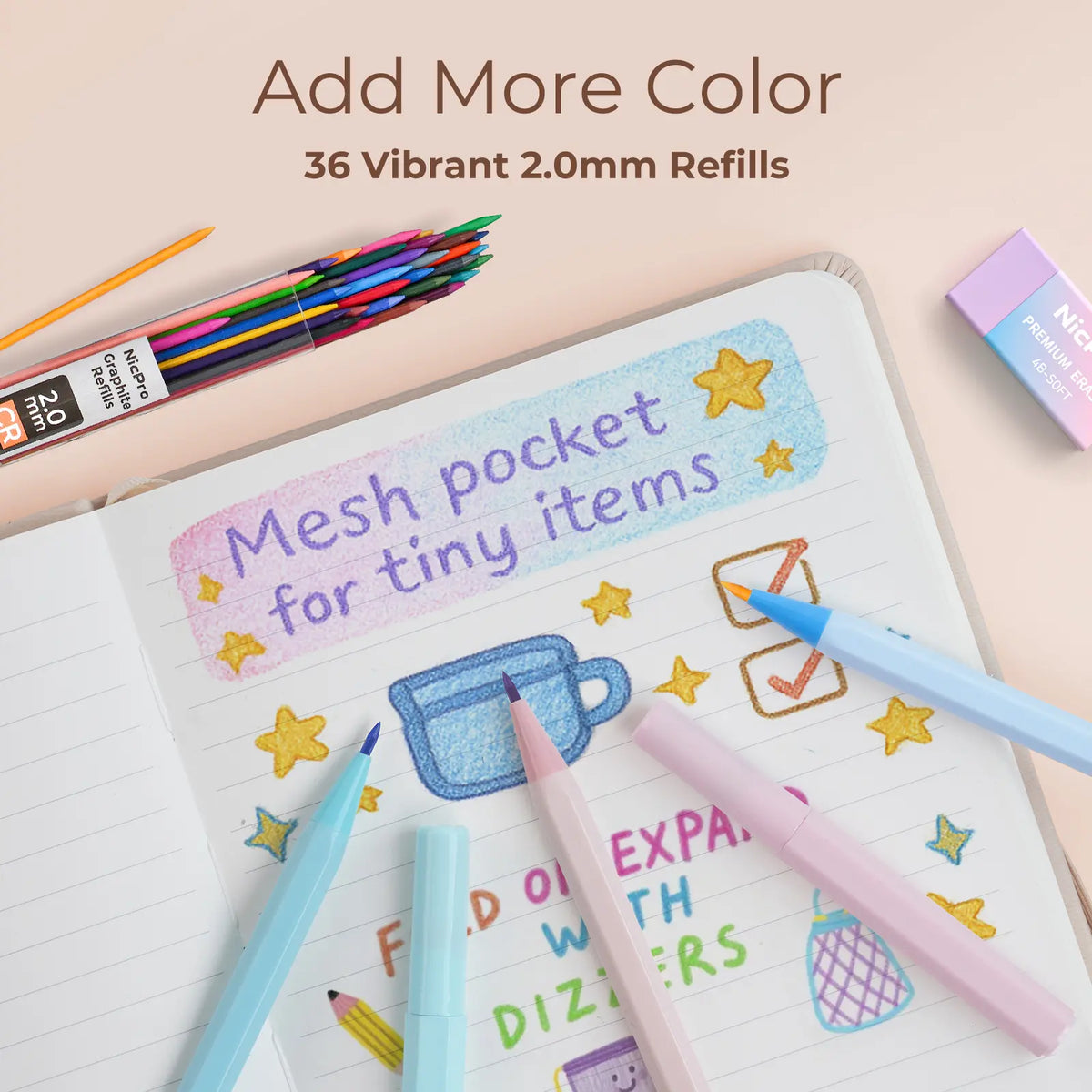 Nicpro Stationary Set, Cute Office & School Supplies with Big Capacity Pencil Pouch, 6 Pastel 0.5-0.7mm Smooth-Writing Mechanical Pencils & Markers for Students,back to school,back to school shopping,back to school,back to school haul