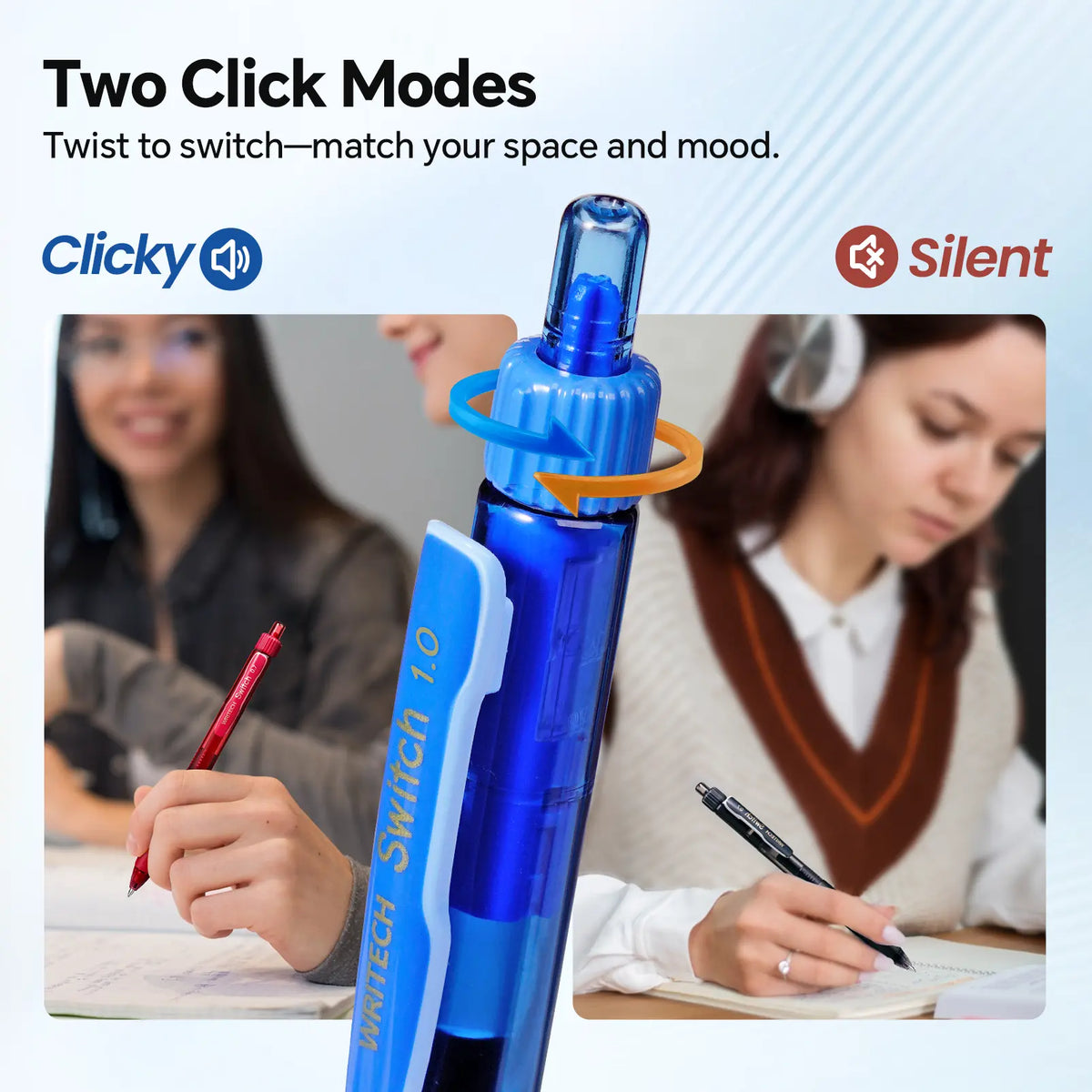 WRITECH Colored Ink Gel Pens: Switch Between Silent and Clicky, 1.0mm Bold Point Pen for Journaling Smooth Writing Quick-dry No Bleed 10ct WRITECH x Creative Lettering