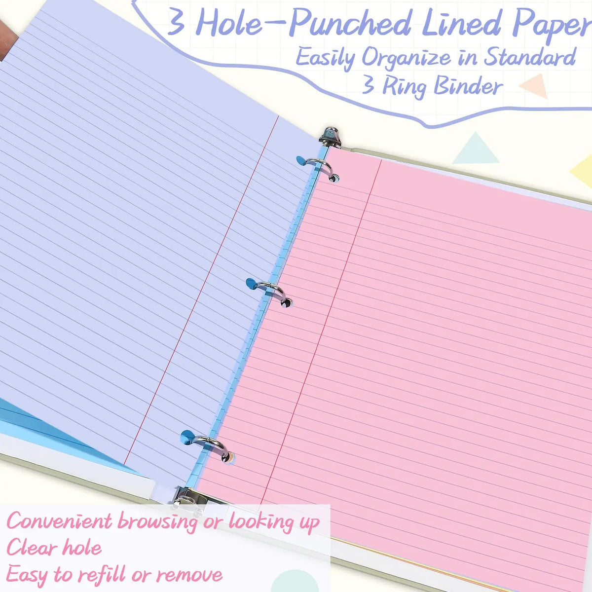 GISGFIM Durable College Ruled Loose Leaf Binder Paper - 100 Thick Sheets, 8"x10.5" 3-Hole Punched Refill Inserts for 3-Ring Binders, Vibrant Office Supplies with Ample Space, Back to School & School Supplies College Essentials, College School Supplies,soh