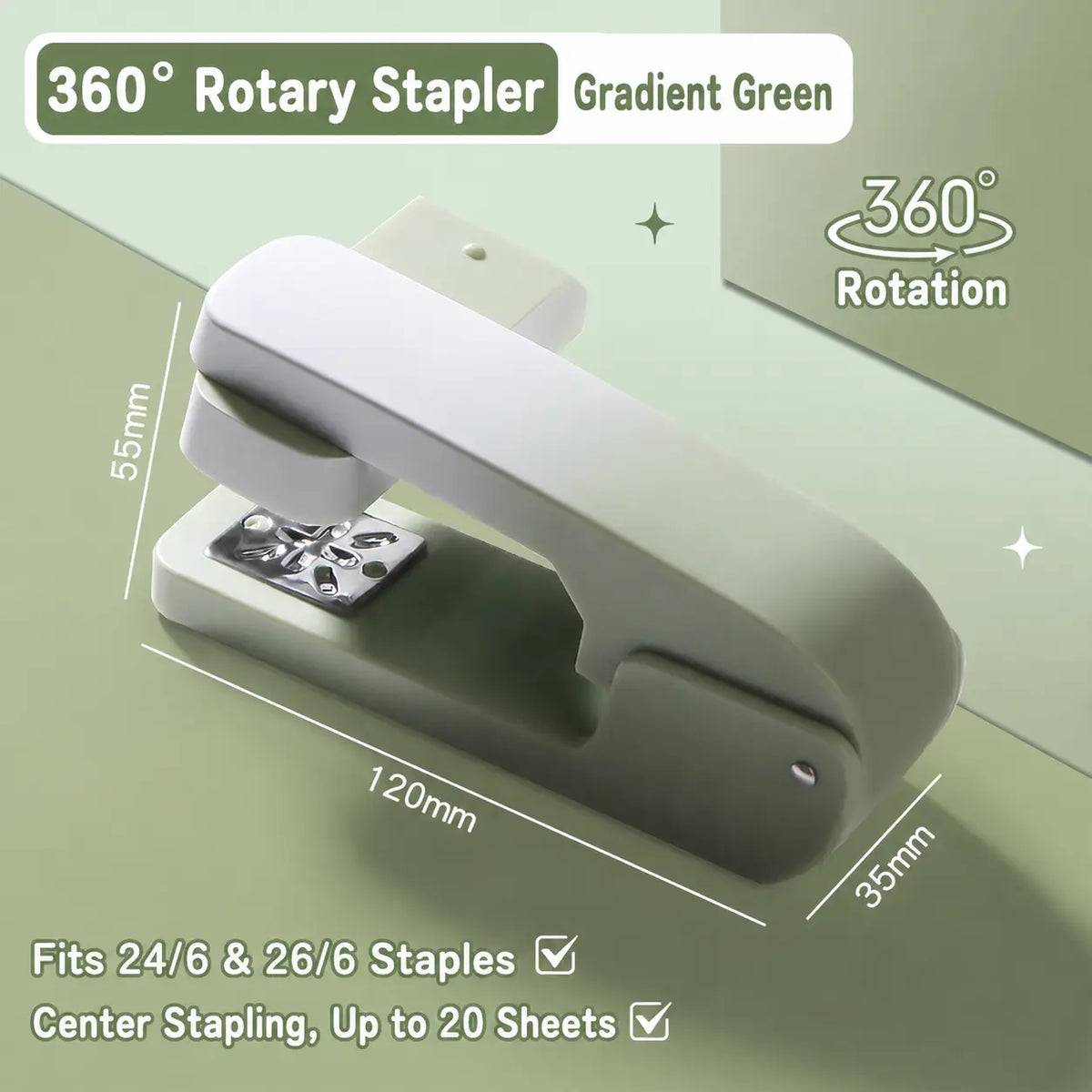 Rotating Swing Arm Stapler, 360 Degree Long Reach Stapler for Booklets