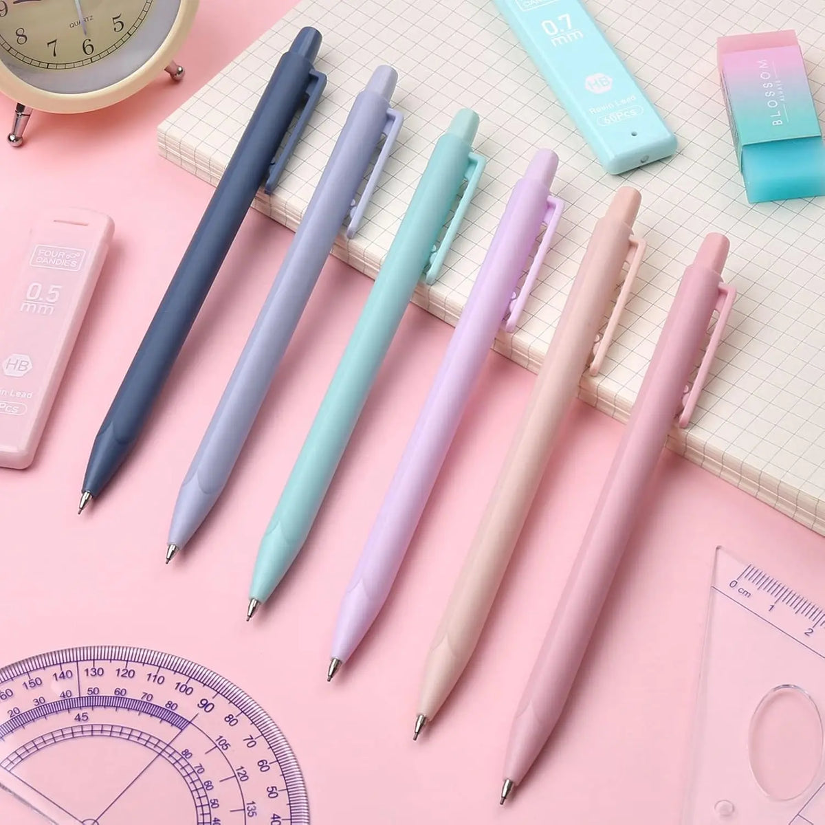 [Back to School Haul] 12PCS Pastel Mechanical Pencil Set (0.5 & 0.7 mm, HB/2B) with Case, 360 Leads in 6 Tubes (2 Packs), 21PCS Pastel Eraser Set - School Supplies Haul, Student Essentials, Teenage Girls Gifts