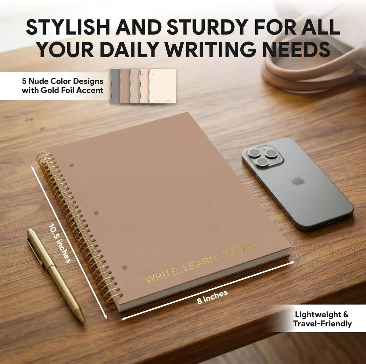 5-Pack 140 Pages Gold Foiled Spiral College Ruled Notebook Set | Gold Foiled Spiral College Ruled Notebook Set - 5 Notebooks x 140 Pages for School, College & Work