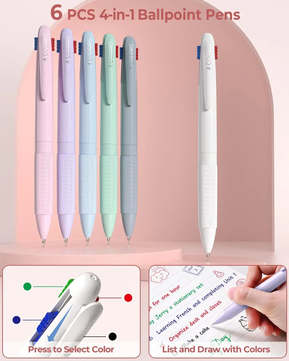 Four Candies 56 PCS Aesthetic School Supplies with Large Pencil Case, 6 Colored Ballpoint Pens, 12 Pastel Highlighters, 5 Black Ink Gel Pens, 9 Mechanical Pencils 0.5-2.0mm Student Essentials, school supplies art work,girly office supplies,Refill Packs, S