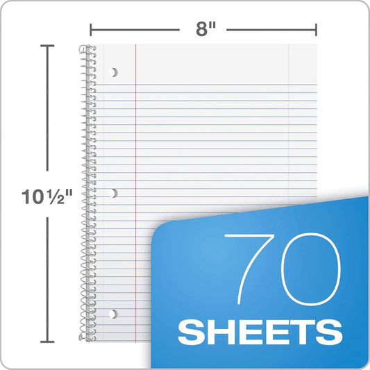 6 Pack Spiral Notebook , 1 Subject, College Ruled Paper, 8 x 10-1/2 Inch, Color Assortment Design May Vary (65007)