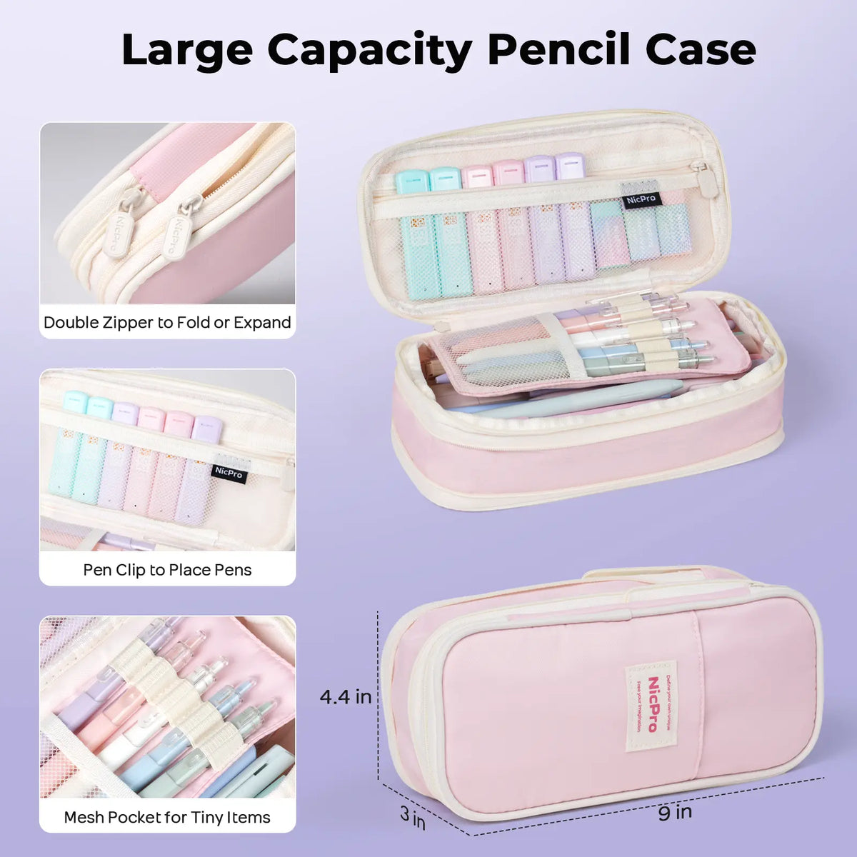 Nicpro 76PCS Durable Stationary Set - Polyester Large Pencil Pouch, 0.5, 0.7Mm Mechanical Pencil Set, 360 Lead Refills, 18 Eraser Refills, 300PCS Transparent Sticky Notes, 10 Clips, Notebook, 12PCS Highlighters, College School Supplies for Students