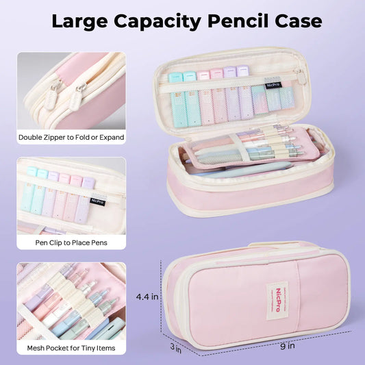 Nicpro 76PCS Durable Stationary Set - Polyester Large Pencil Pouch, 0.5, 0.7Mm Mechanical Pencil Set, 360 Lead Refills, 18 Eraser Refills, 300PCS Transparent Sticky Notes, 10 Clips, Notebook, 12PCS Highlighters, College School Supplies for Students