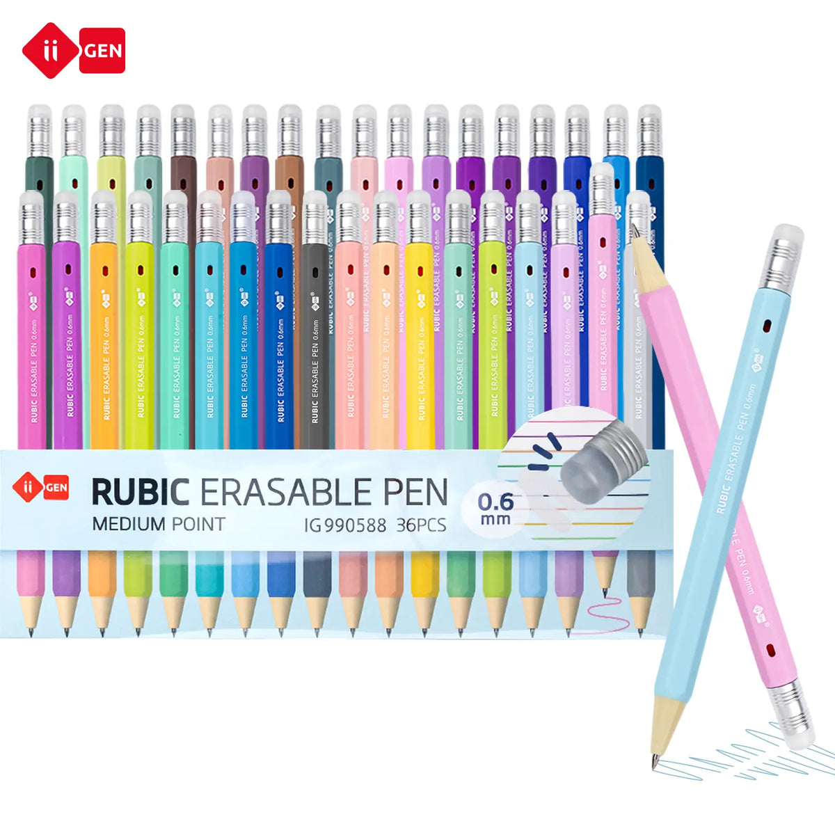 iiGEN RUBIC Erasable Gel Pens - 0.6mm Retractable Twist Magic Pens with Ergonomic Hexagonal Barrel Grip, Smooth Writing, Error Removal, Back to School Haul, College School Supplies, Office Accessories, Magic Pens & Refills