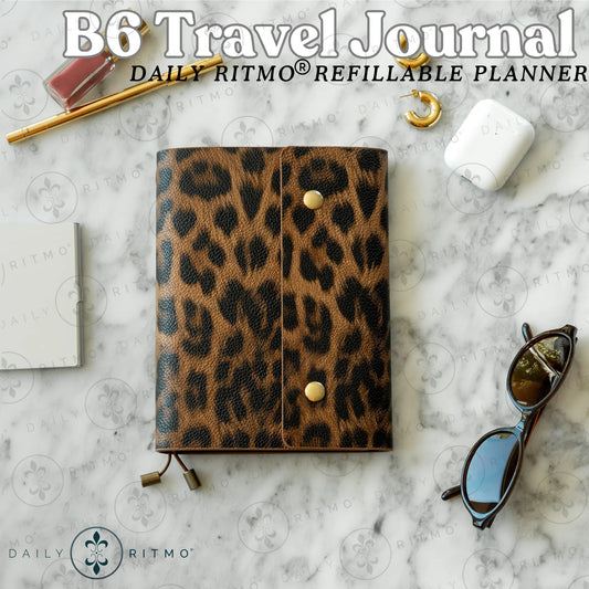 DAILY RITMO B6 Leopard Print Travelers Notebook - Interchangeable Travel Journal with 3 Refillable Hand-Sized Stationary Notebooks, Small Planner, Office Supplies, The Notebook, Planner Journal