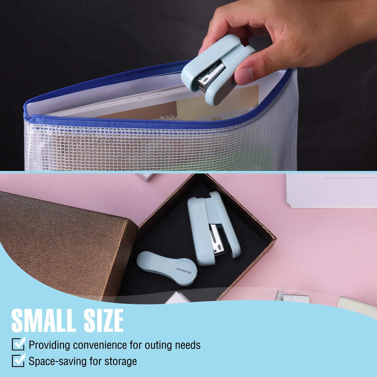 WORKPRO Cute Plastic Body Desk Stapling Set - Lock Design, 2 Mini Staplers, 1 Remover, 2000 Standard Pack Staples, Non-Slip Base, Colorful Office Stationery