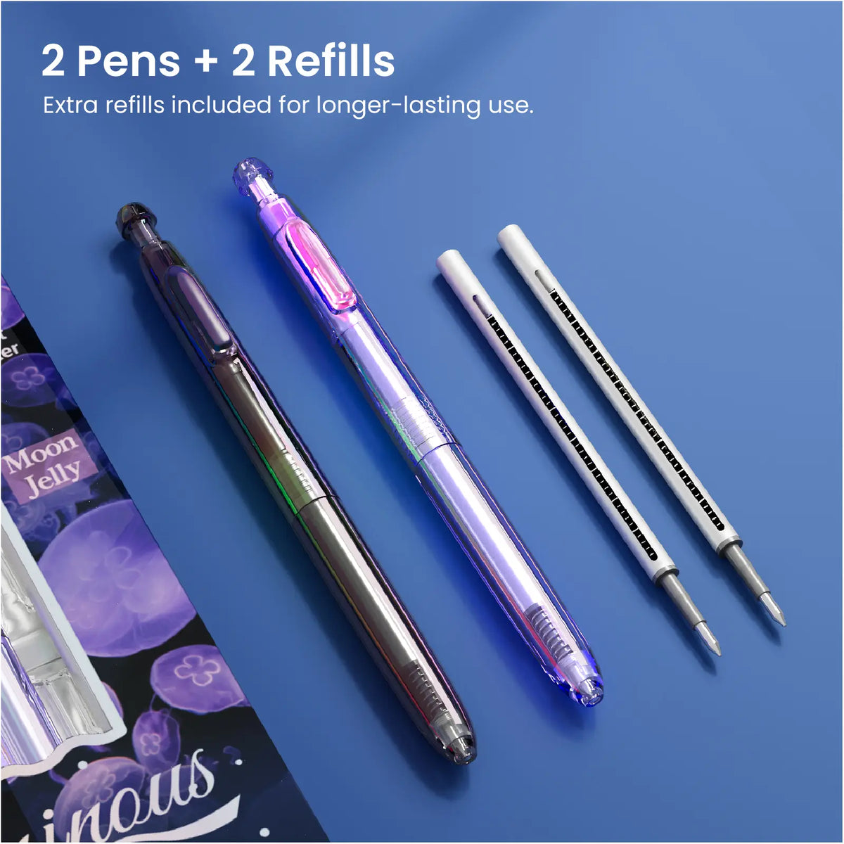 WRITECH Luminous Gel Pens Medium Point: Luminous pen set 0.7mm, Black Ink, Includes 2 Pens and 2 Refills, Silent Clicker, Smooth Writing for School Office & Everyday Use