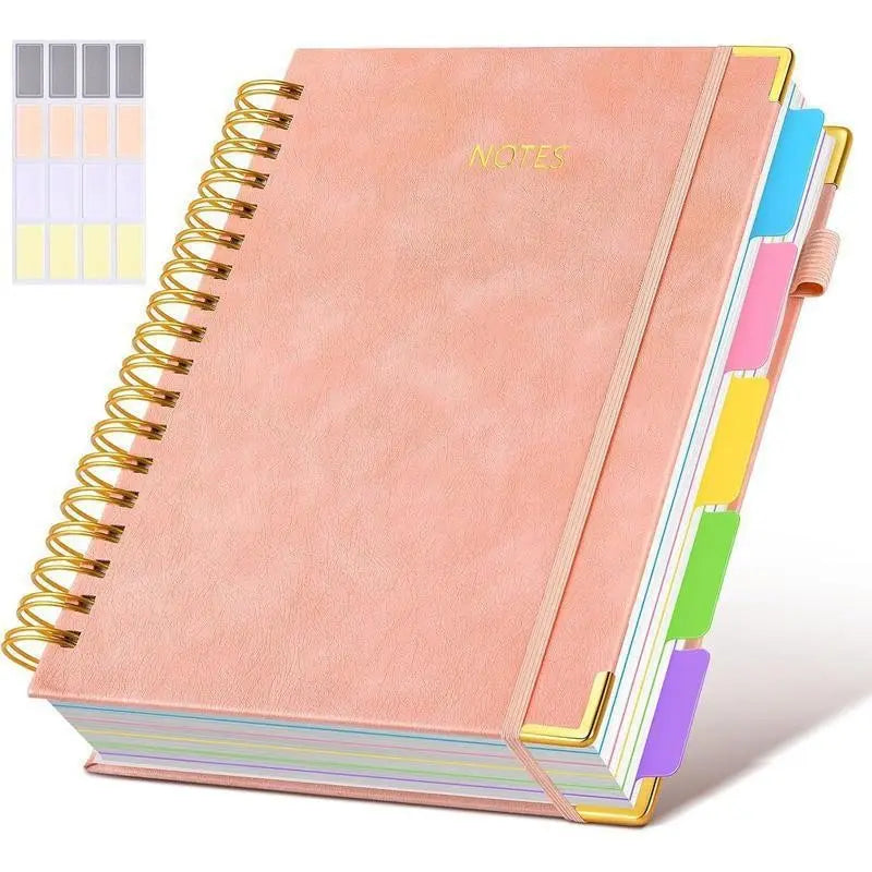Hardcover Spiral Notebook with Removable Dividers Tabs, 300 Pages Leather 5-Subject 8 x 10-Inch Large Format Notebook Writing Notebook for Work, School, Note-Taking, Travel Diary, Study Notebook Spiral Journal Hardcover Notebooks