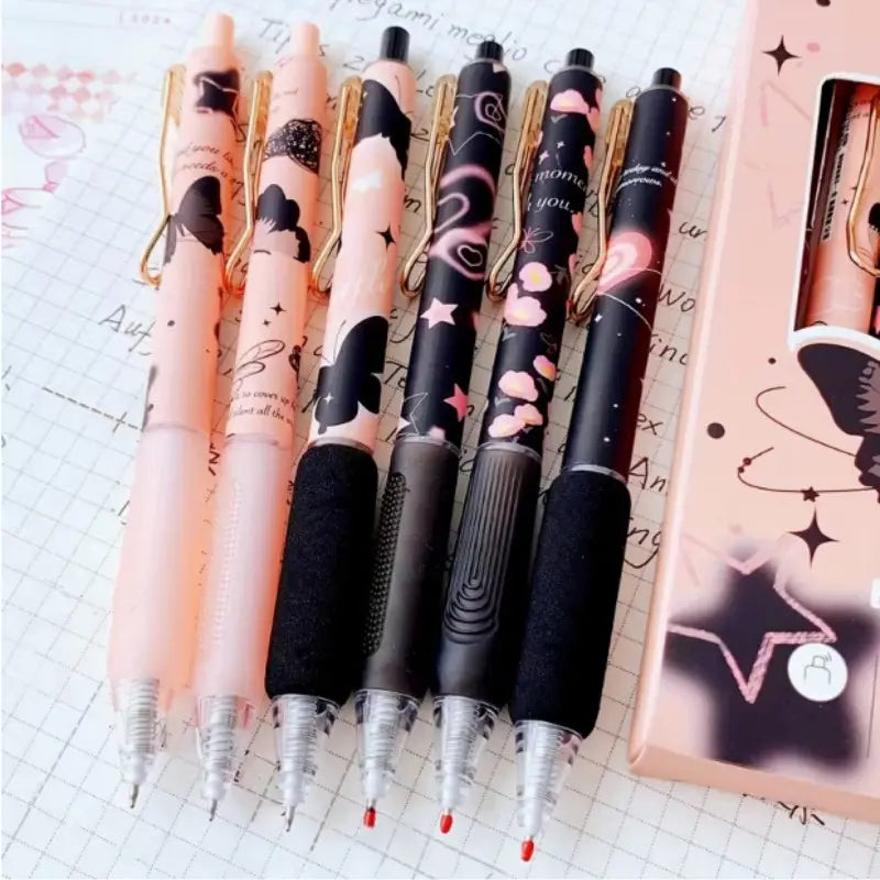 6-Piece Butterfly & Rose Design Retractable Gel Pens, Aesthetic Gel Pens, 0.5mm Fine Point, Smooth Writing Pens, Stationery Supplies for School, Office & Home