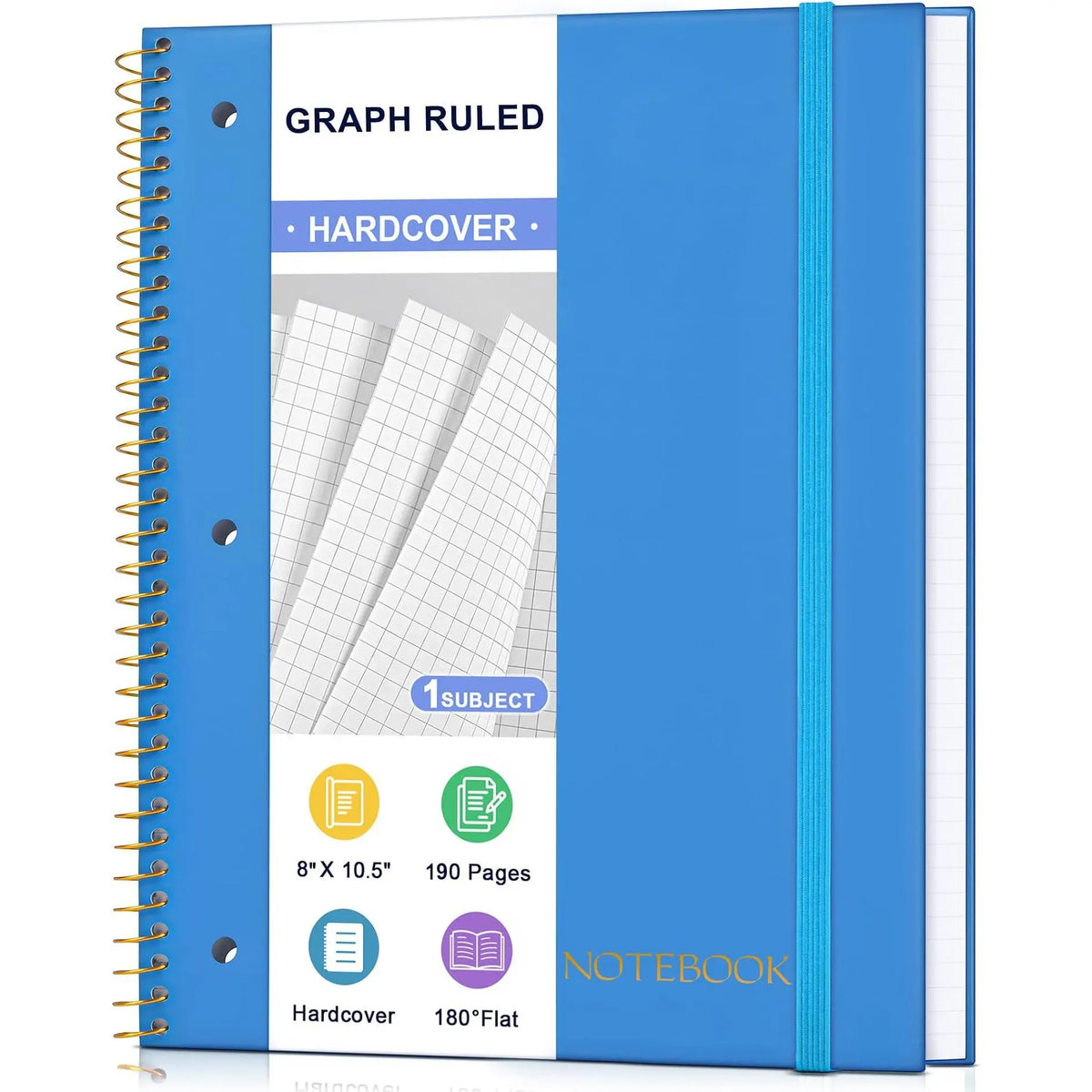 Spiral Notebook College Ruled Paper 8" x 10-1/2", 1 Subject Spiral Notebook, 3-Hole Punched Perforated Pages Ideal for School, Office, Writing, 95 Sheets Lined Journaling Notebook, Black