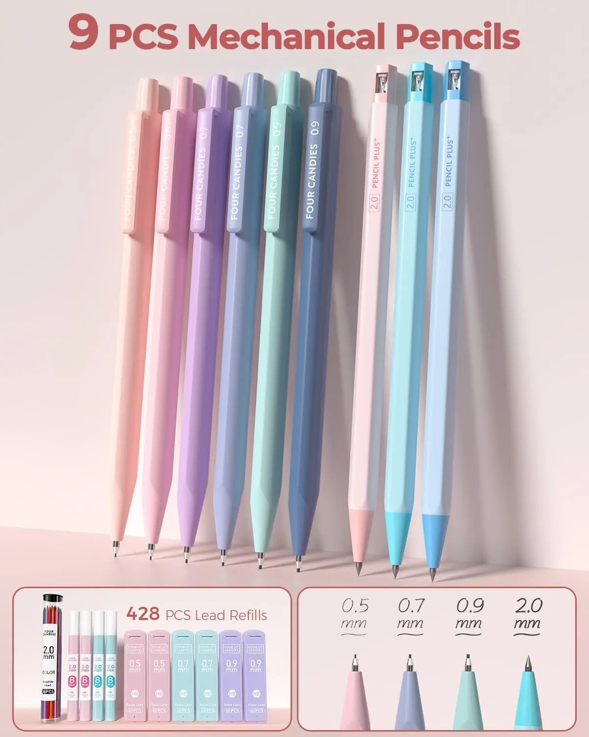 【Buy 1 Get Gift】back to school shopping Four Candies 56PCS Aesthetic School Supplies with Cute Pencil Case,6 Multicolor Pens,12 Pastel Highlighters, 5 Black Ink Gel Pens, 9 Mechanical Pencils for Student Essentials,girly office supplies,Writing Stationery