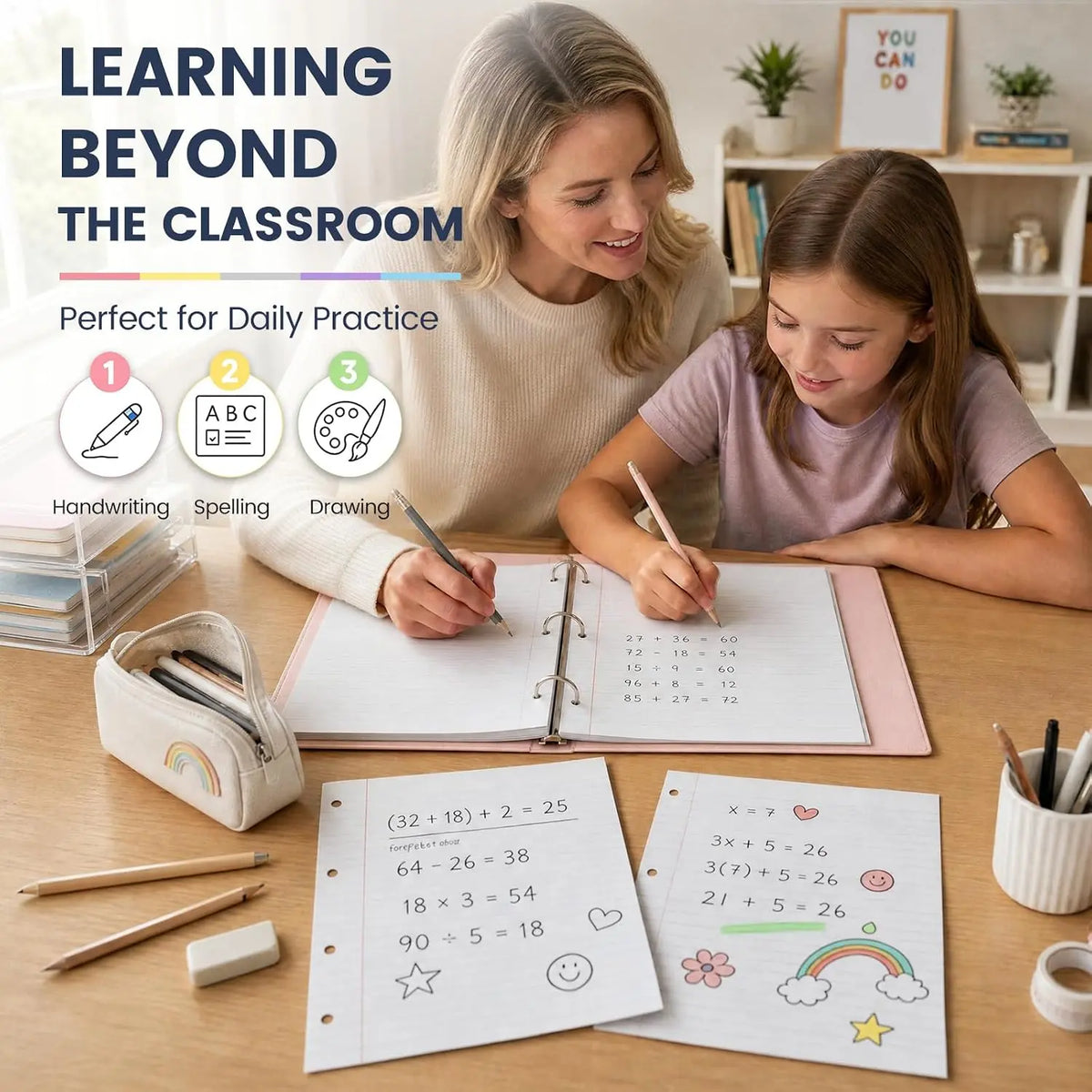100 Sheets Loose Leaf Paper, 8 x 10-1/2 Inch, 3 Hole Punched Wide Ruled White Filler Notebook Paper for 3 Ring Binders, Ideal for School Notes, Organizing Classwork, School Supplies