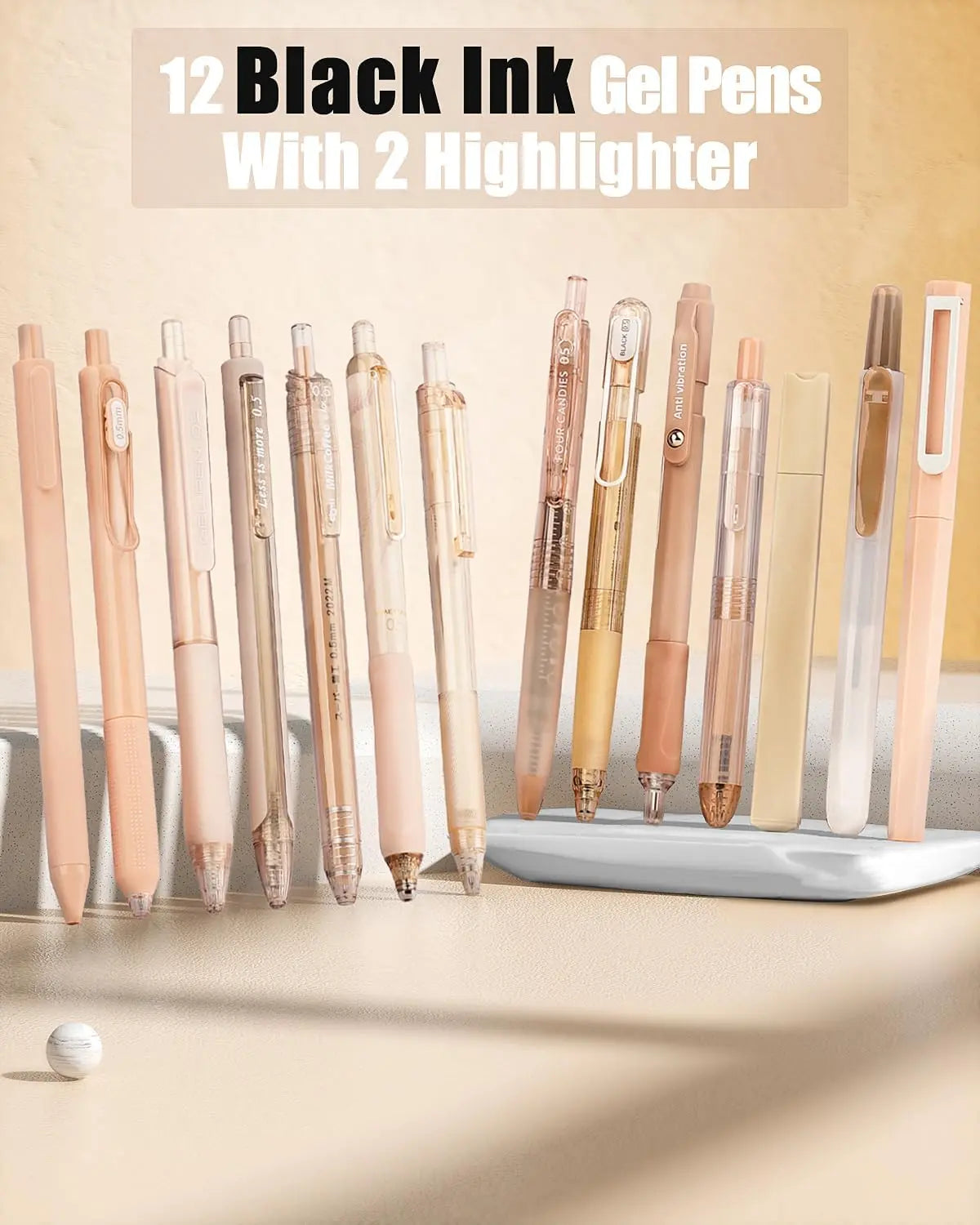 Four Candies Gel Ink Pen Set,14PCS Pen Set with Case, Cute Note Taking 0.5mm Fine Point Retractable 12PCS Black Ink Pens with 2 Highlighter for School, Note Taking,Writing, Office Supplies, girly office supplie,journaling supplies  Pastel Markers Portable