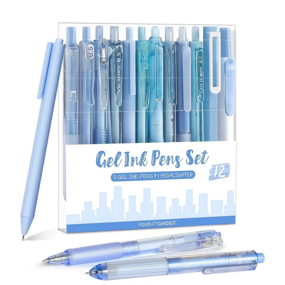 Four Candies 12PCS Pastel Gel Pen Set, Cute 0.5 mm Fine Point Writing Pens with 10 Black,1 Pink Ink,1 Highlighter, Quick Dry Aesthetic Girly Stationery Desk Accessories for Students, Notebook Writing,School & Office back to school supplies