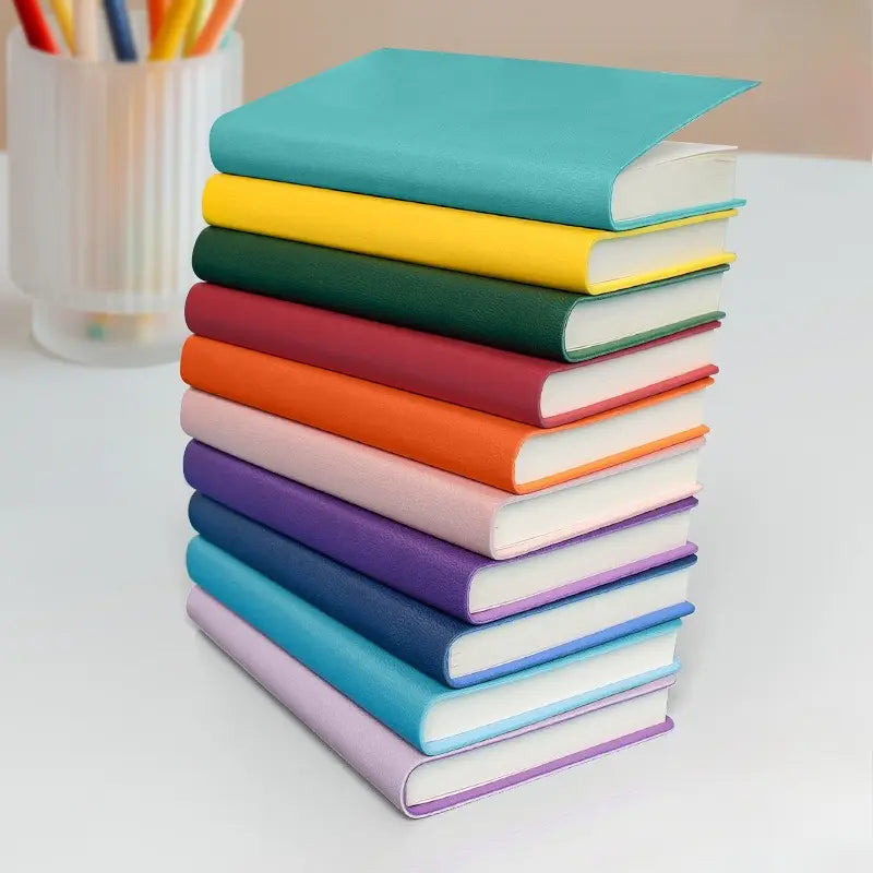 10-pack discounted soft leather mini pocket notebook — includes 4 pens; faux leather portable lined page notebook; compact planner suitable for school, office, travel, students; portable diary and planning booklet,sohochic
