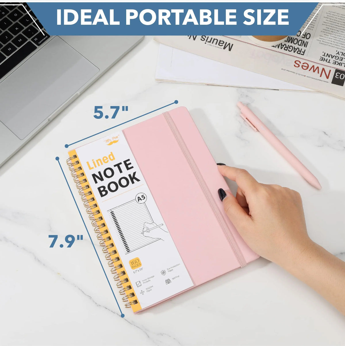 Mr. Pen A5 (5.7"x7.9") Hardcover Spiral Journal Notebook - 160 Pages, Lined/Dotted Paper, Journaling Supplies, School Notebooks, Note Taking Supplies, Office Stationery