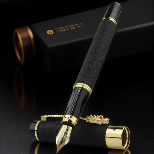 Luxury Dragon Pattern Metallic Fountain Pen Set, Business Signature Pen with Gift Box, Replaceable Ink Sac Smooth Writing Aesthetic Pen, Office Writing Tool, Office Stationery Supplies