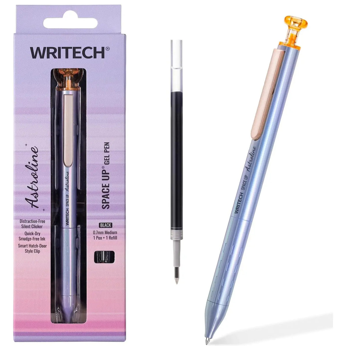 WRITECH Gel Pens Black Ink Sleek Metal Barrel 0.7mm Retractable Quick-Drying Space Up Astroline Silent Clicker No Smear Office Supplies Writing Tools