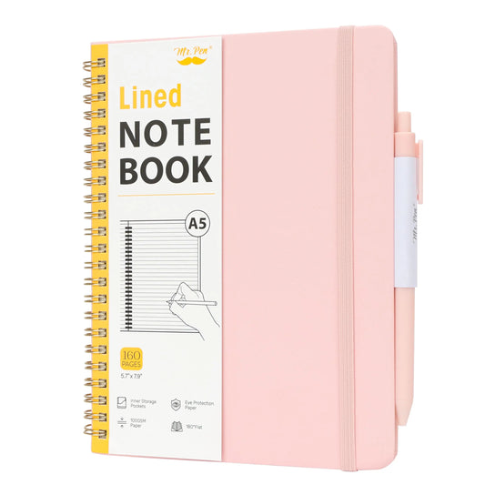 Mr. Pen A5 (5.7"x7.9") Hardcover Spiral Journal Notebook - 160 Pages, Lined/Dotted Paper, Journaling Supplies, School Notebooks, Note Taking Supplies, Office Stationery