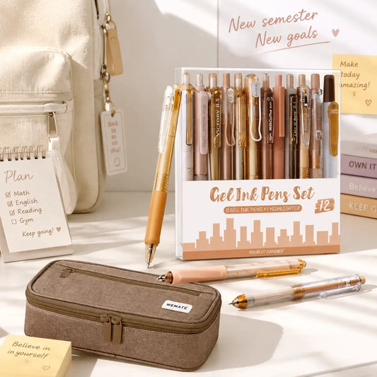 Four Candies Rose Series Aesthetic Gel Pens with pencil case,0.5mm Fine Point Smooth Writing,Cute Girly Kawaii Desk Accessories,Planner & Journal Pens,Black Pink Ink,Nurse & Student Essentials,Back to School Haul,Office & School Supplies